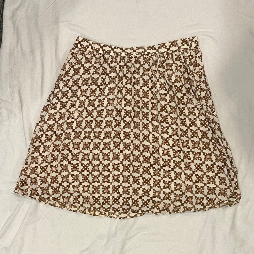 J. Crew Factory Cream and Brown Patterned A-Line Skirt